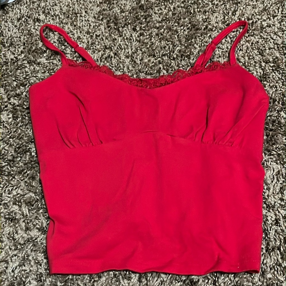 Red Lace Trim Tank Top